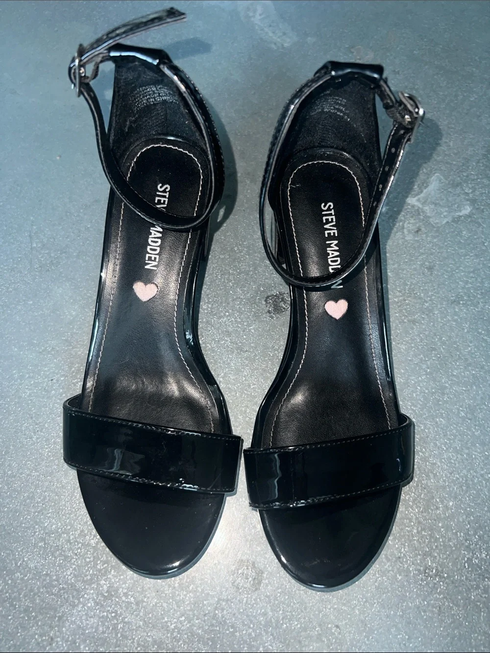 Steve Madden Black Patent Open-Toe Ankle-Strap Heels